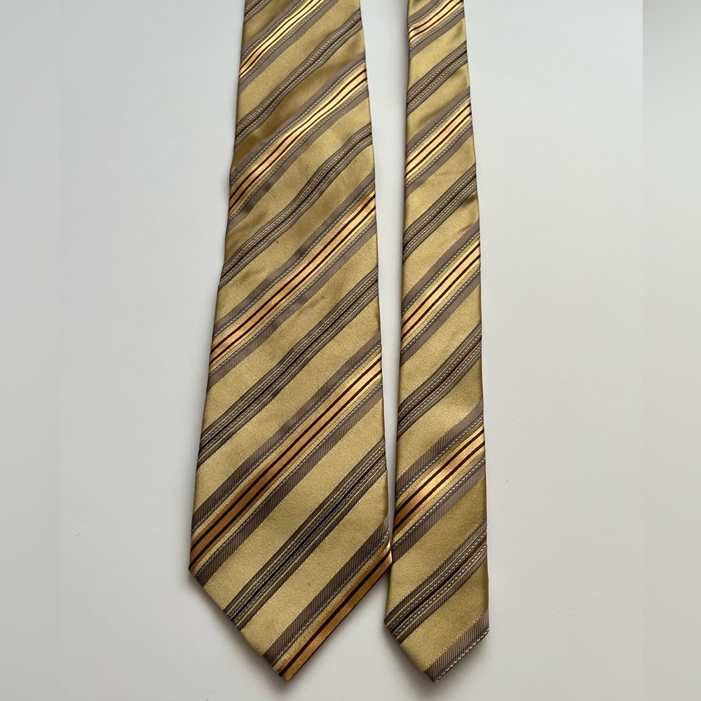 Ermenegildo Zegna Gold Yellow Silk Striped Necktie Menswear Elegant